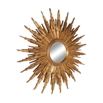 Miroir soleil doré convexe oeil de sorcière 80 x 80 cm