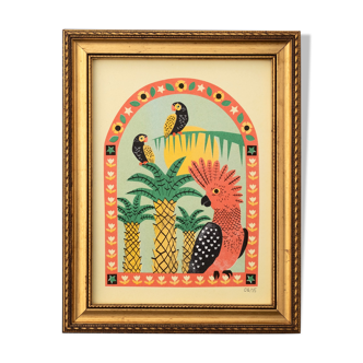 Parrot poster printed in risography