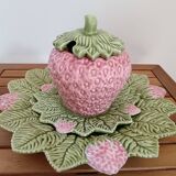 Strawberry slip soup tureen and its two serving dishes Bordallo Pinheiro