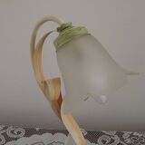 French Vintage Lamp In Cream Peach and Green With Glass Flower Petal Shade