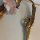 Pair of bronze swan and pink tulip wall lights in glass paste