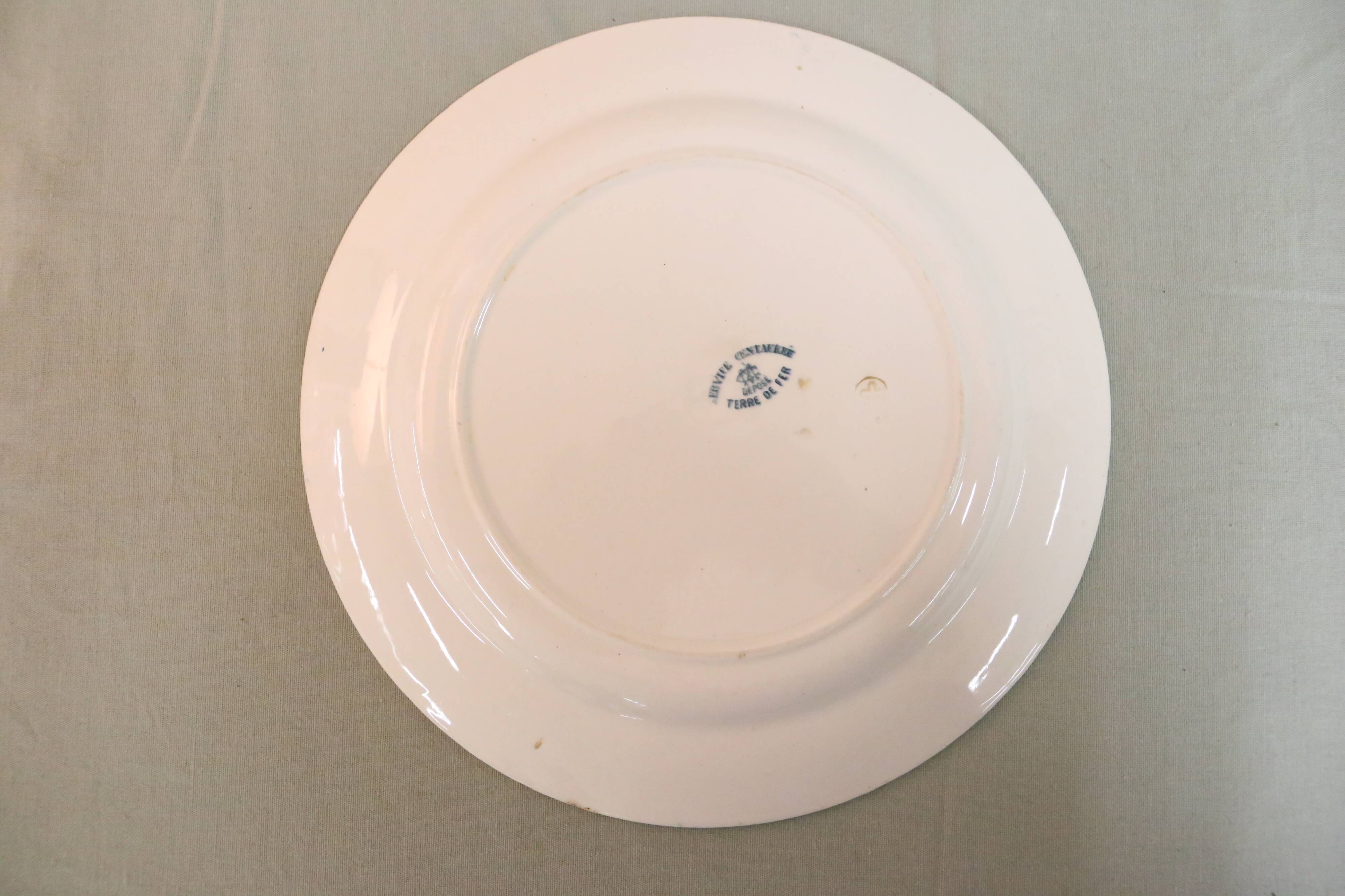 Large round dish, Creil and Montereau, Centaurea service, iron earth, late 19th century