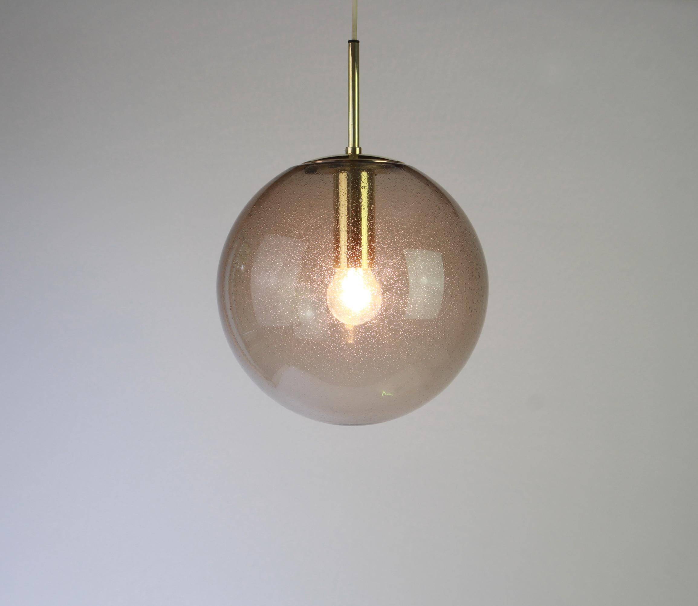 Limburg pendant light with smoked glass ball, Germany, 1970s