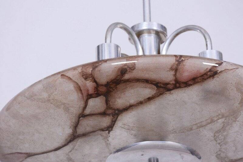 Art Deco Chandelier in Aluminium and Marbled Glass, Czech, 1940s