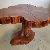 Brutalist table trunk old elm magnifying glass