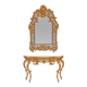 Console with a gilded wood mirror in Rococo style.