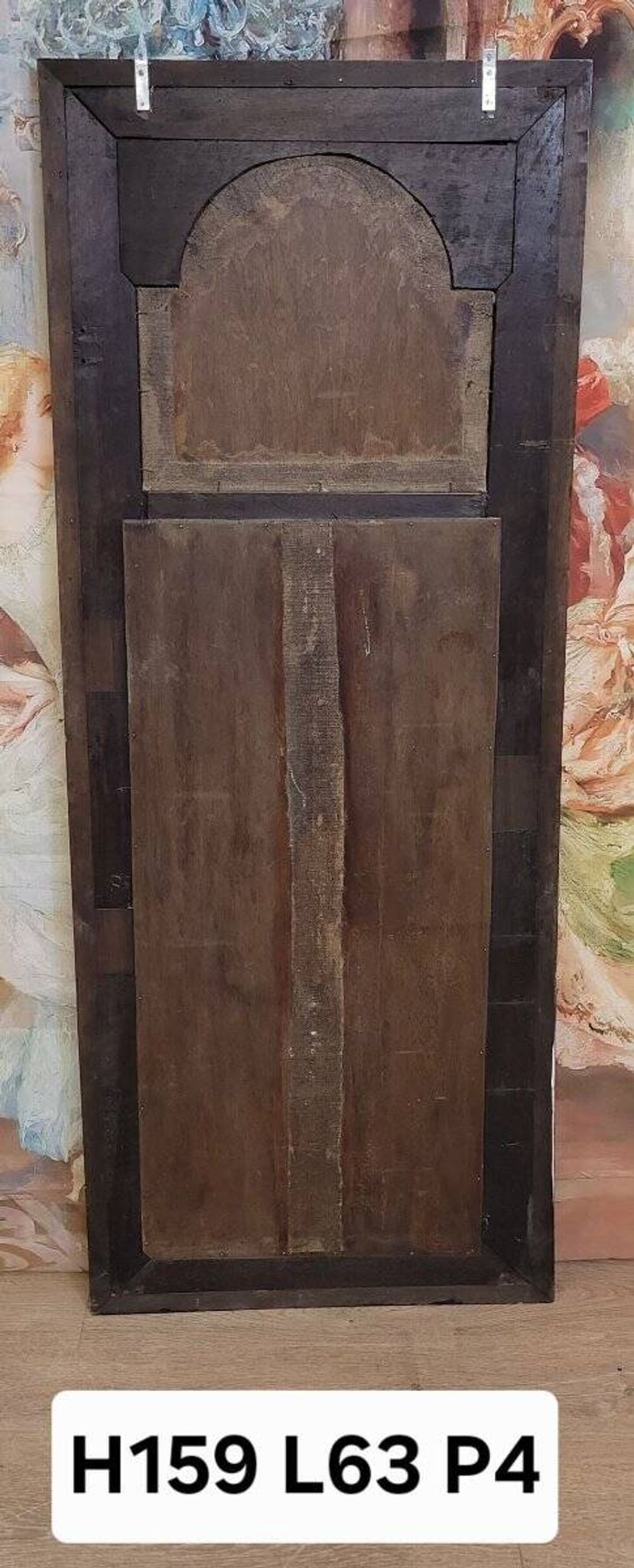 natural wood trumeau with oil painting on panel