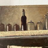 Oil painting of an interior scene 1940, portrait of children signed