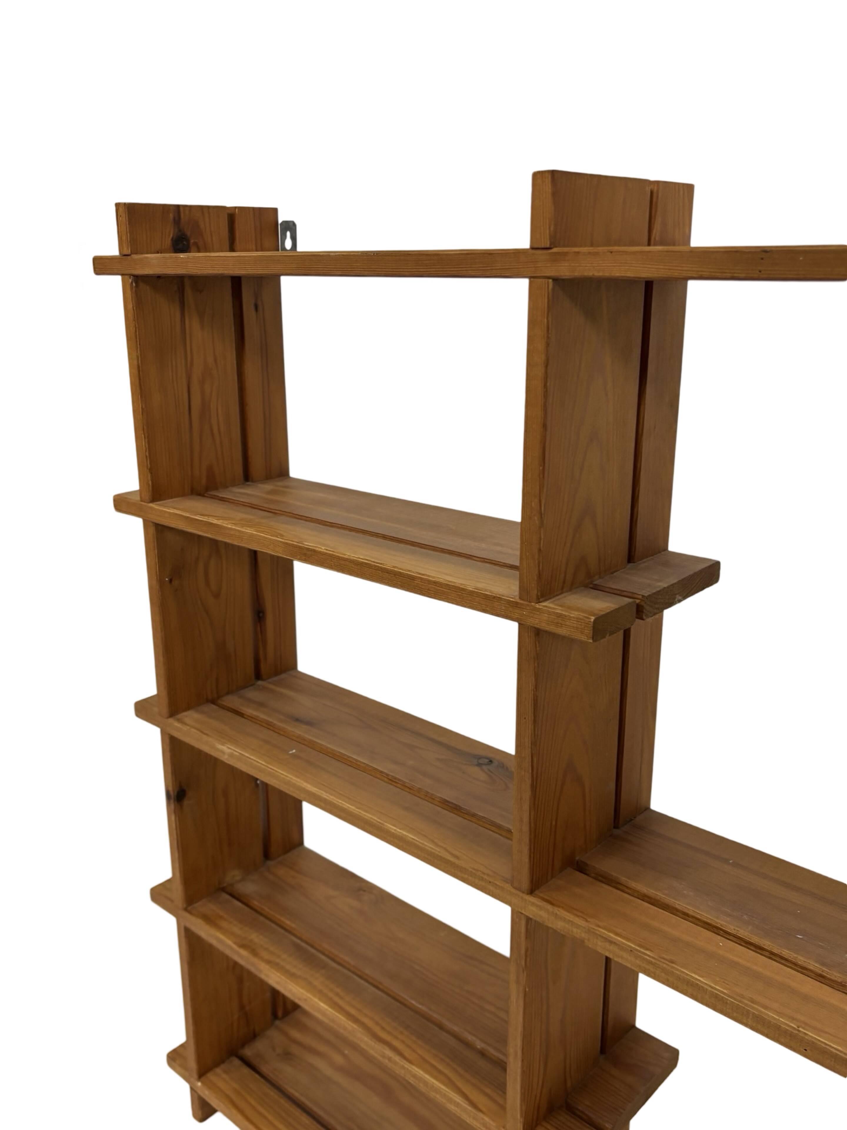 Vintage Wall shelf rack Pine wood 70s design