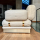 Pair of armchairs by Thibier in brass and wool France 1978