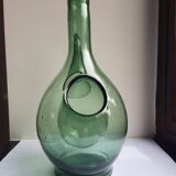 Pair of blown glass wine decanters in blue/green hues.