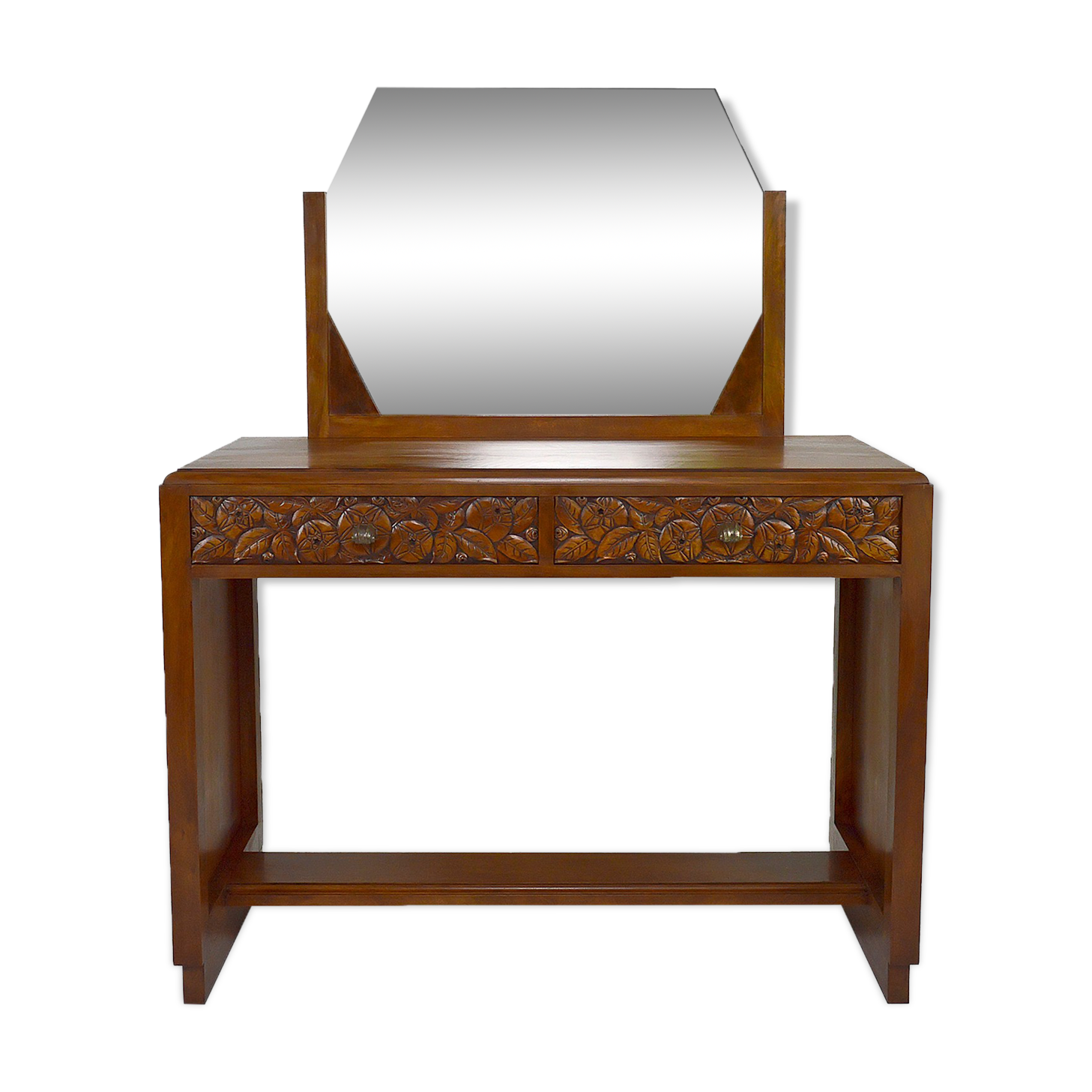 Coiffeuse art déco en noyer sculpté, france, vers 1930
