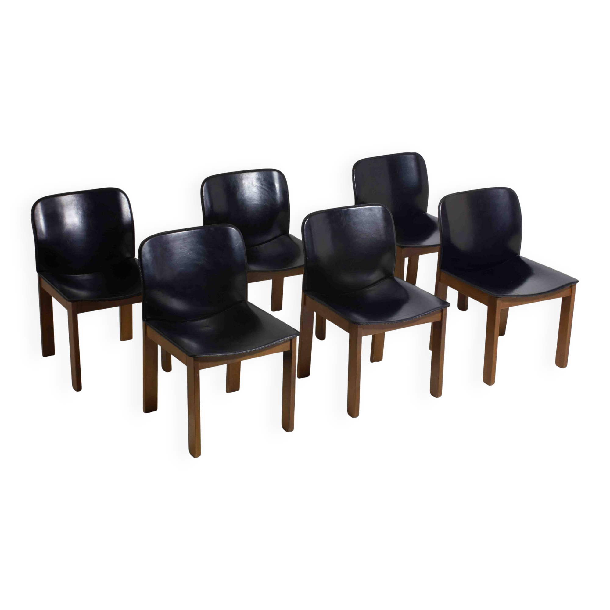 Set of 6 black leather dining chairs by Afra & Tobia Scarpa, 1970's
