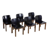 Set of 6 black leather dining chairs by Afra & Tobia Scarpa, 1970's