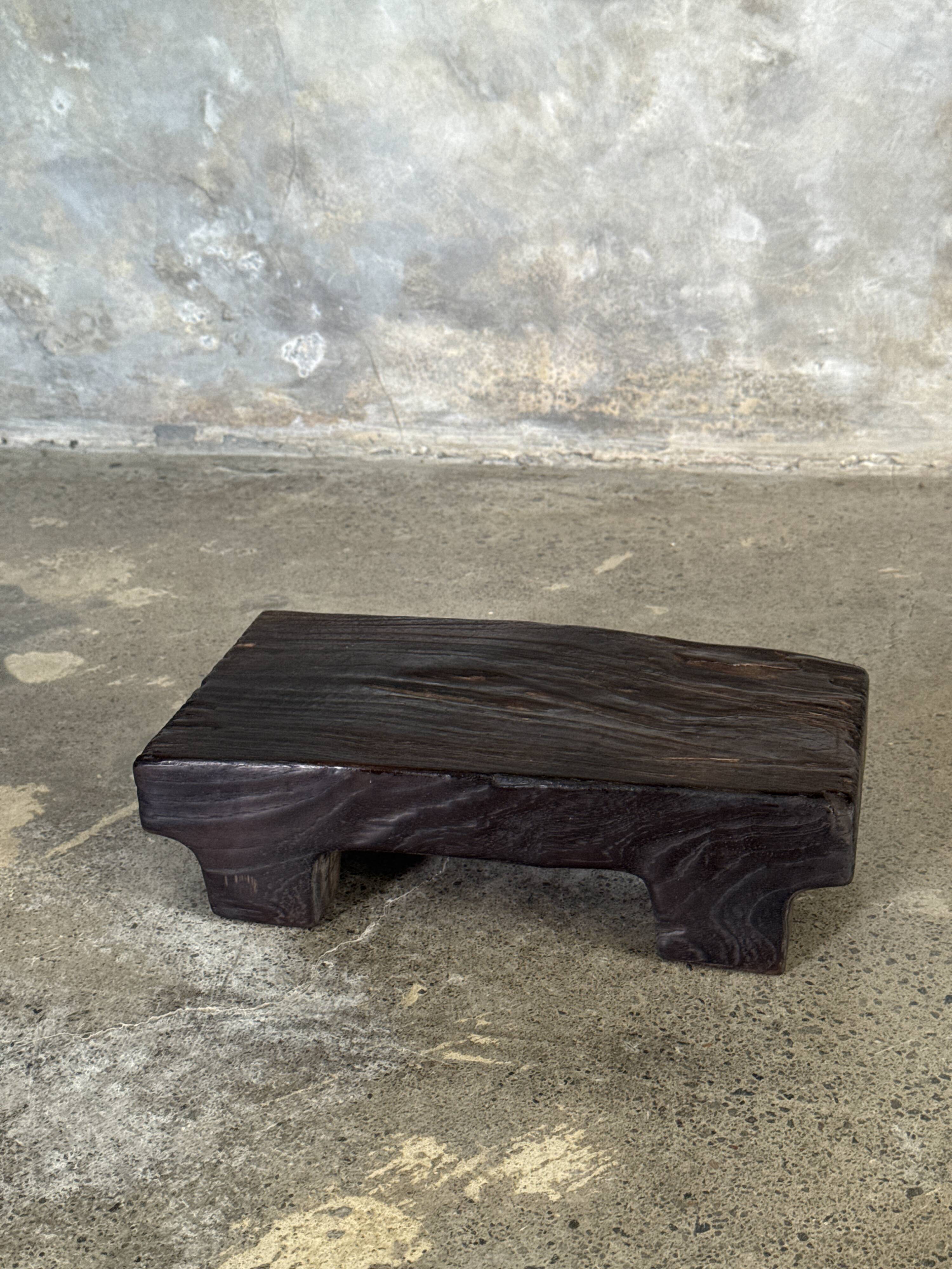 Small stool, black solid teak accent stool wabi-sabi L30 W8.5 H6.
