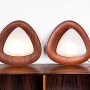 Pair of Italian teak and opaline wall lights by Goffredo Reggiani 1960.