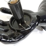 Paire d’appliques mains noires tenant un globe en opaline, années 70