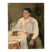 Old portrait of a man circa 1920, oil on canvas by Auguste Barthon.