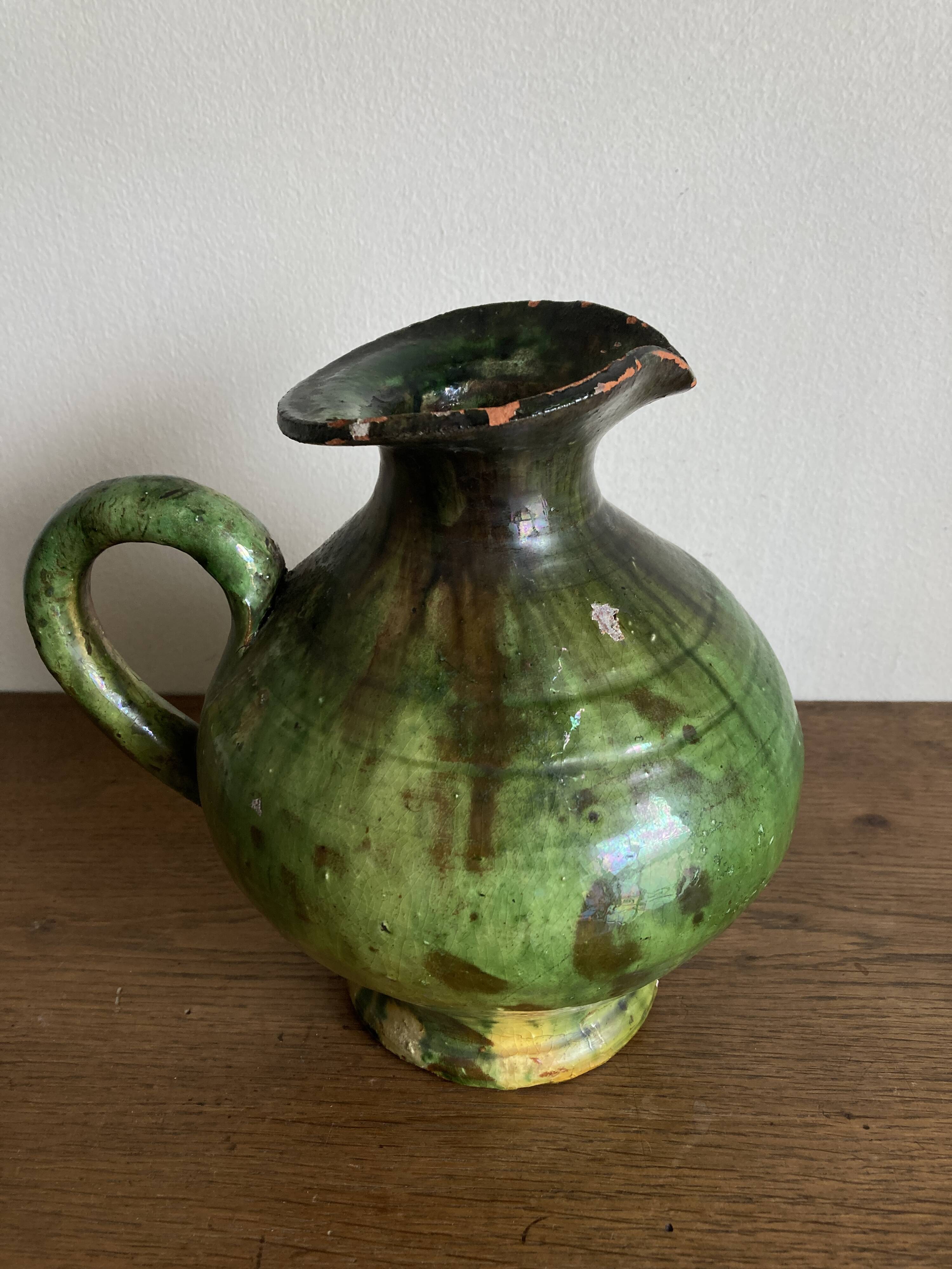 Provence 1950 jar in green glazed earthenware