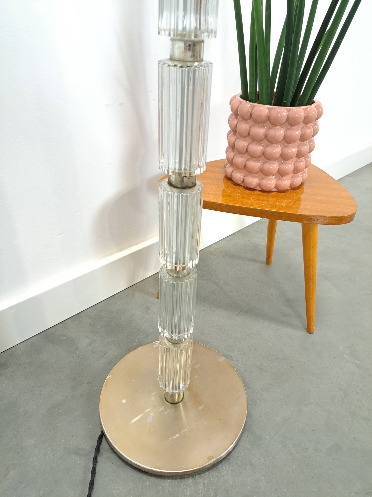 Lampe à suspension Jaren 70 en verre et chrome