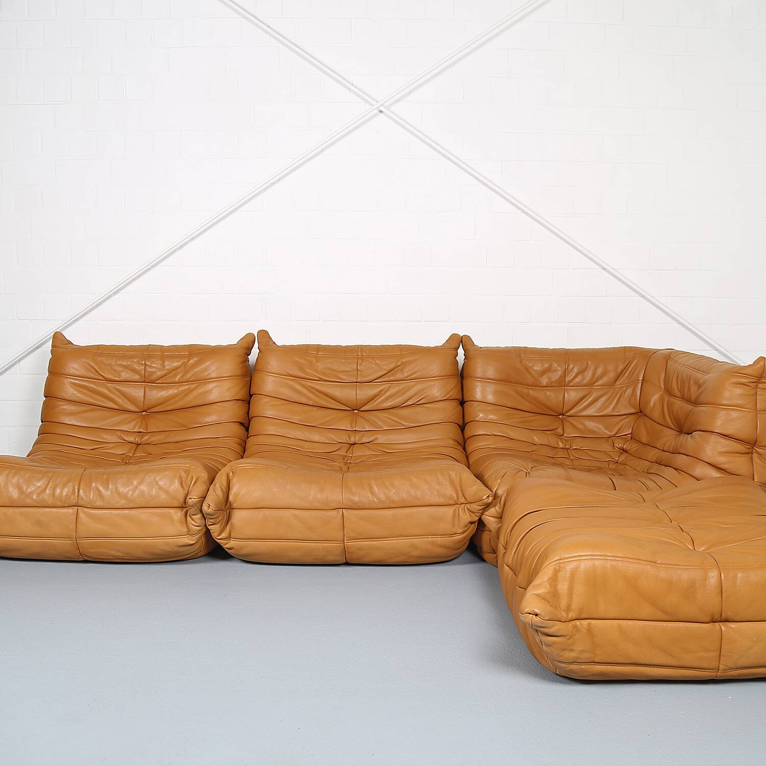Cognac leather Ligne Roset Togo set from 2010 designed by Michel Ducaroy