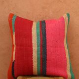 Multicolored striped wool cushion
