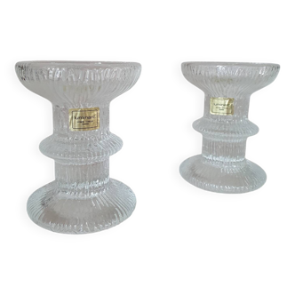 Luminarc Timo Sarpaneva style glass candle holder duo