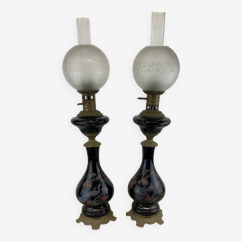 19th century oil lamp duo