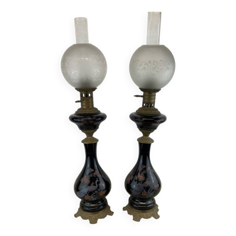 Duo of 19th century oil lamps