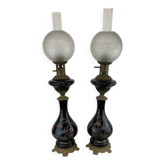 19th century oil lamp duo