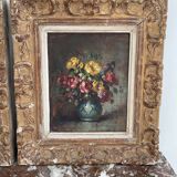 Pair, oil painting, 19th century, still life with bouquet of flowers, wooden frames, signed
