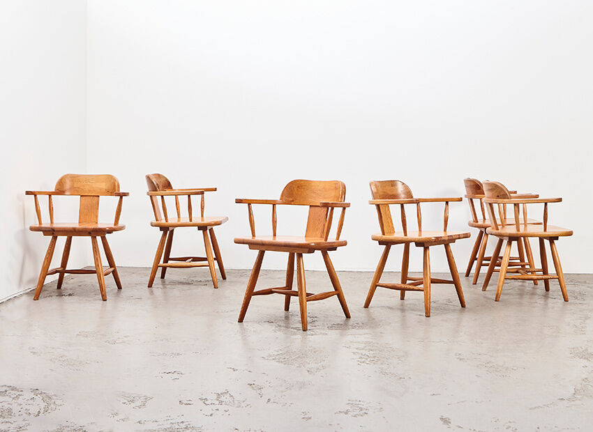 Set of 6 Scandinavian Pine Chairs 1960s/70s