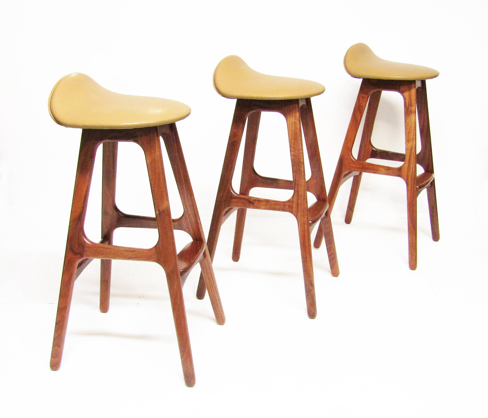 Three 1960s Danish Bar Stools In Rosewood & Leather by Erik Buch