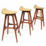 Three 1960s Danish Bar Stools In Rosewood & Leather by Erik Buch