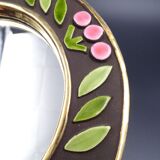 Small round mirror in earthenware- Cherry enamelled decoration - circa 1970