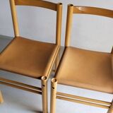 6 beech wood cognac leather chairs | Ibisco | Italy | 1960s