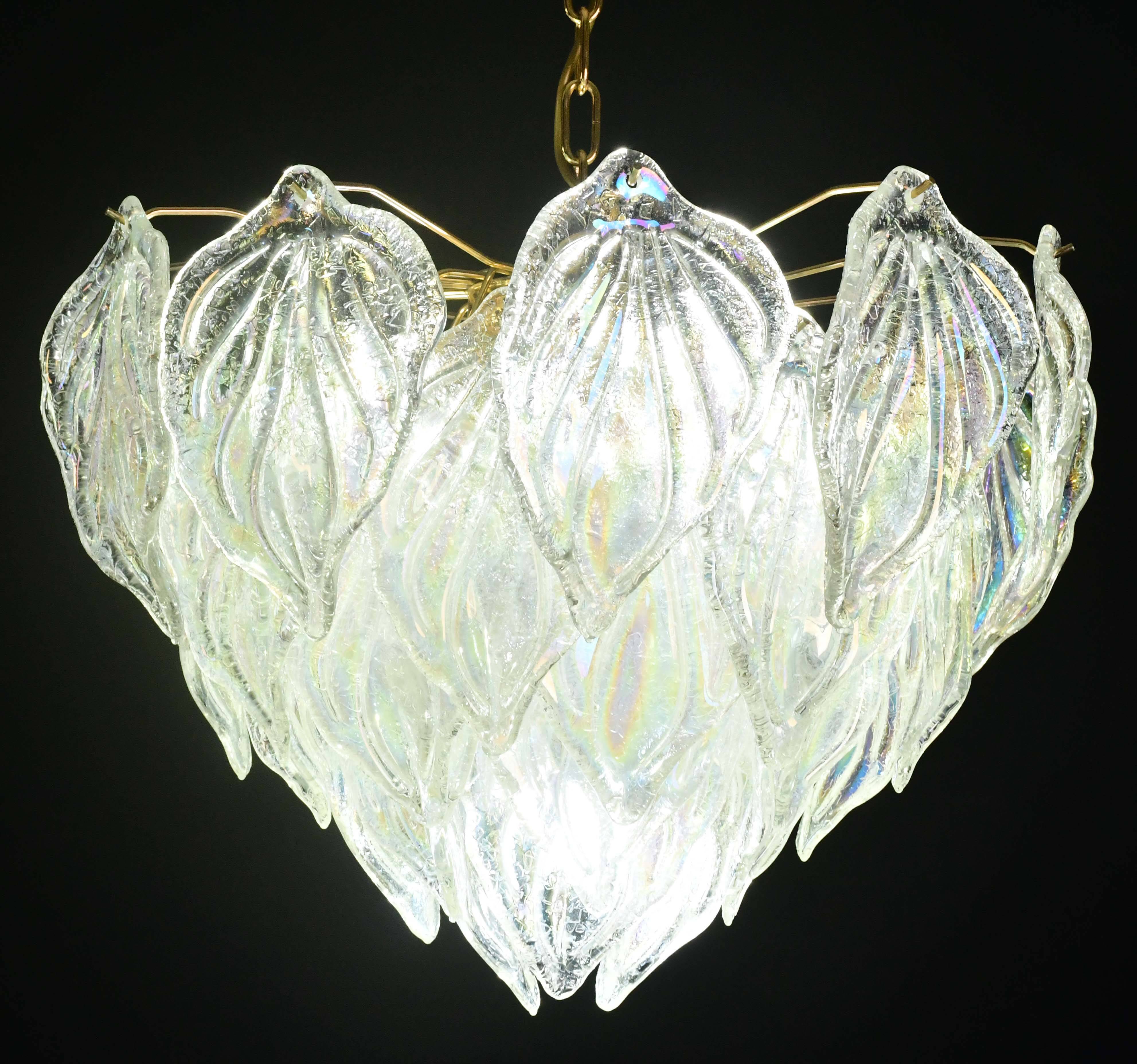 Amazing large Murano glass rainbow leaves chandelier