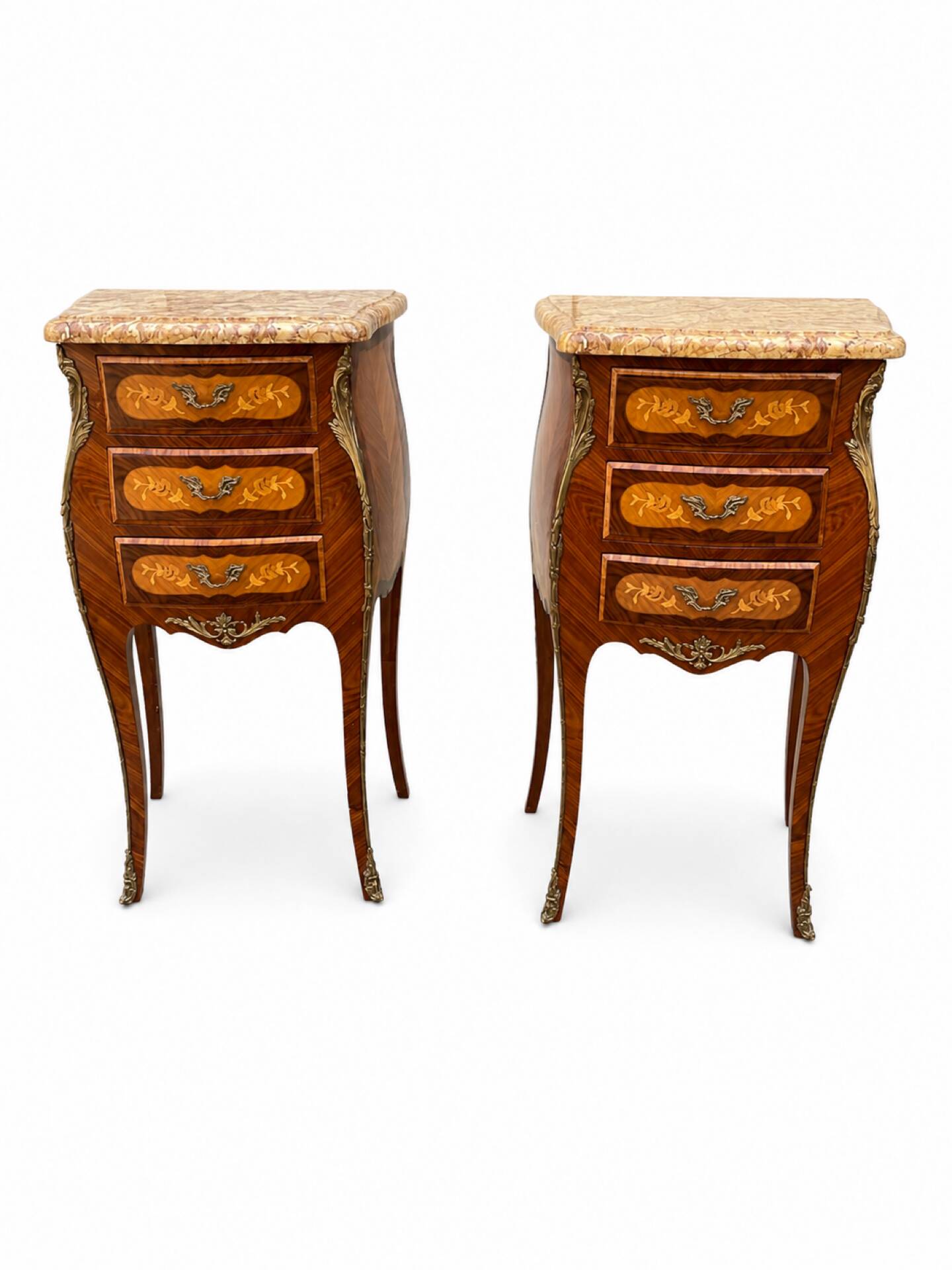Louis XV bedside tables with floral marquetry