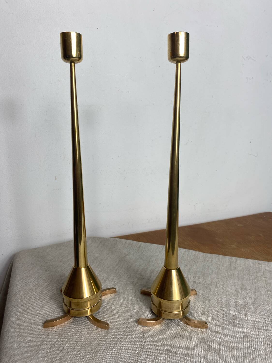 Pair of designer bronze candlesticks