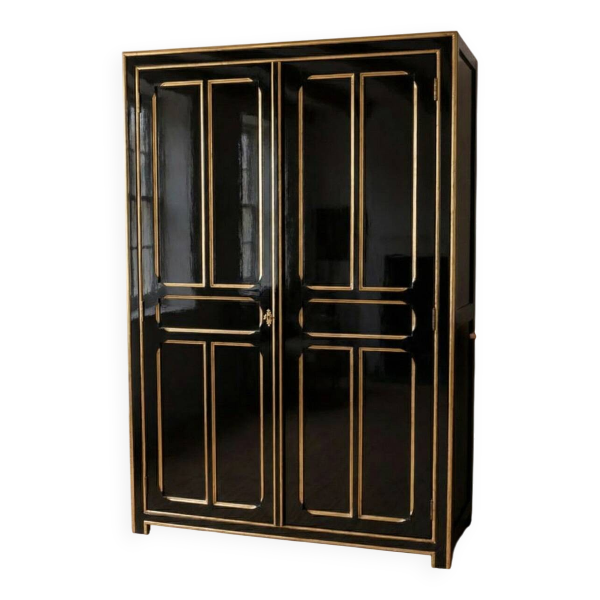 Parisian Armoire "Signature" – Regency Black Satin & Gold Finish (The É