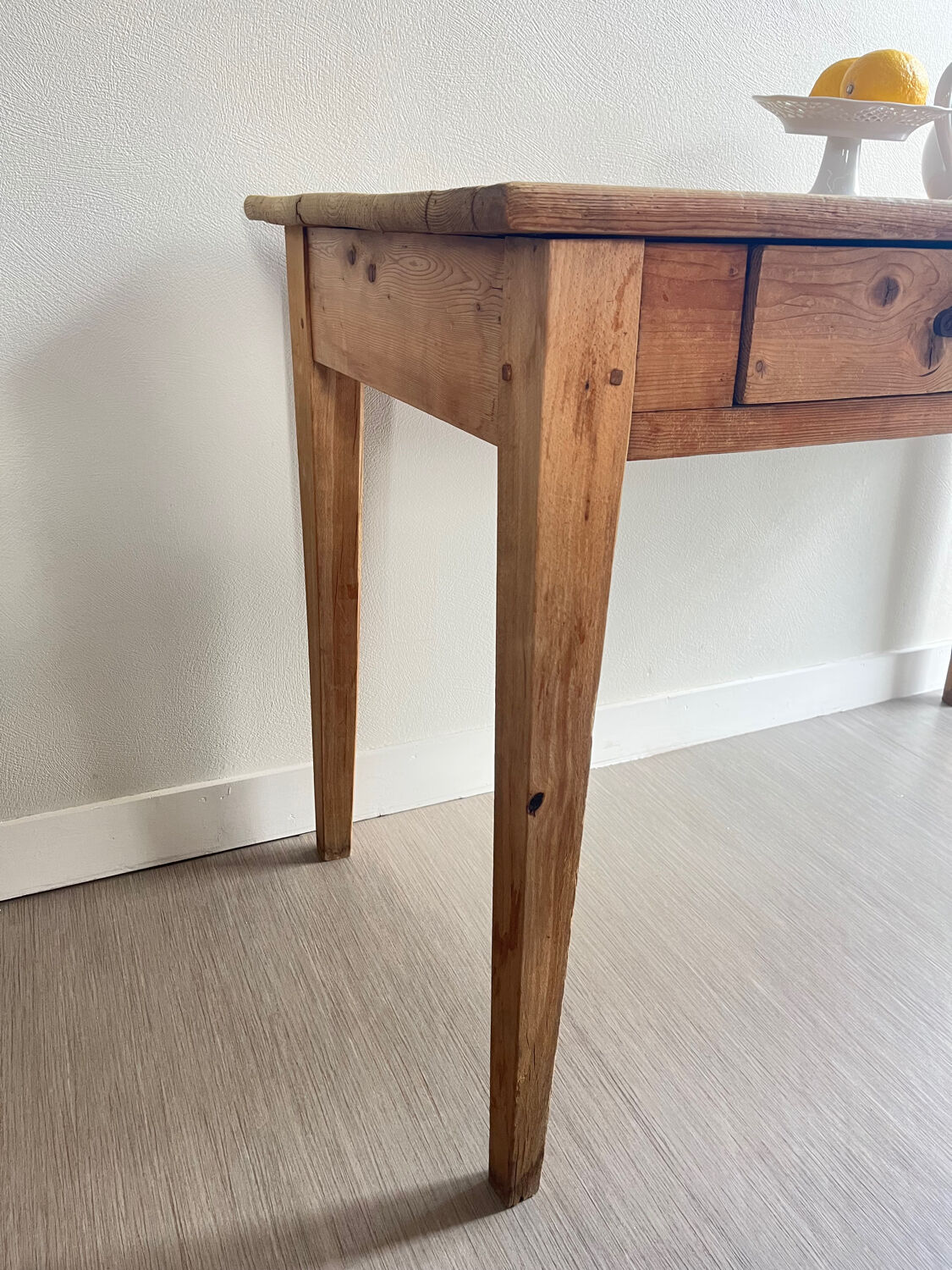 Patinated wooden farmhouse table