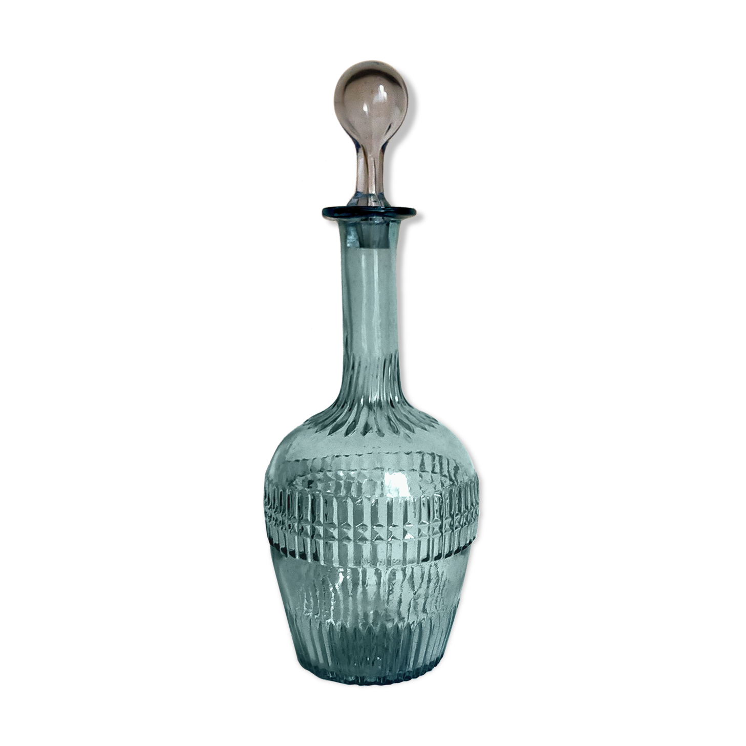 Blue glass carafe with vintage pegs