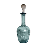 Carafe en verre bleu à picots vintage