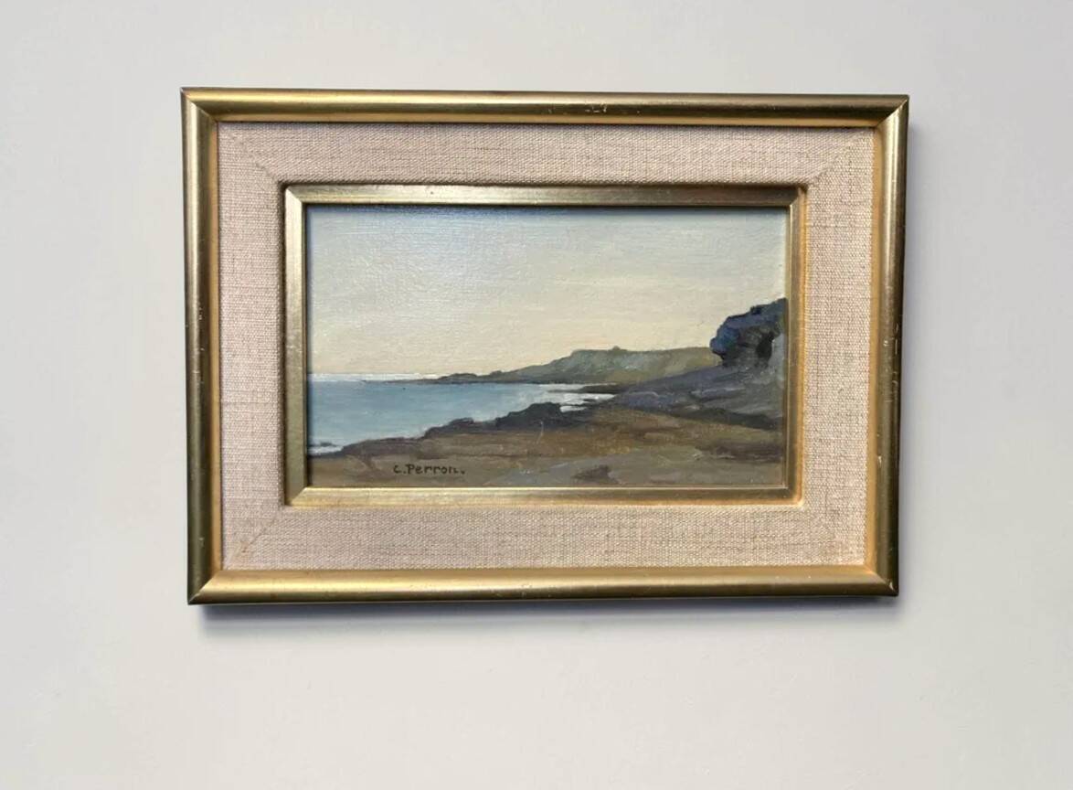 Perron charles, oil on cardboard seascape signed 20th century