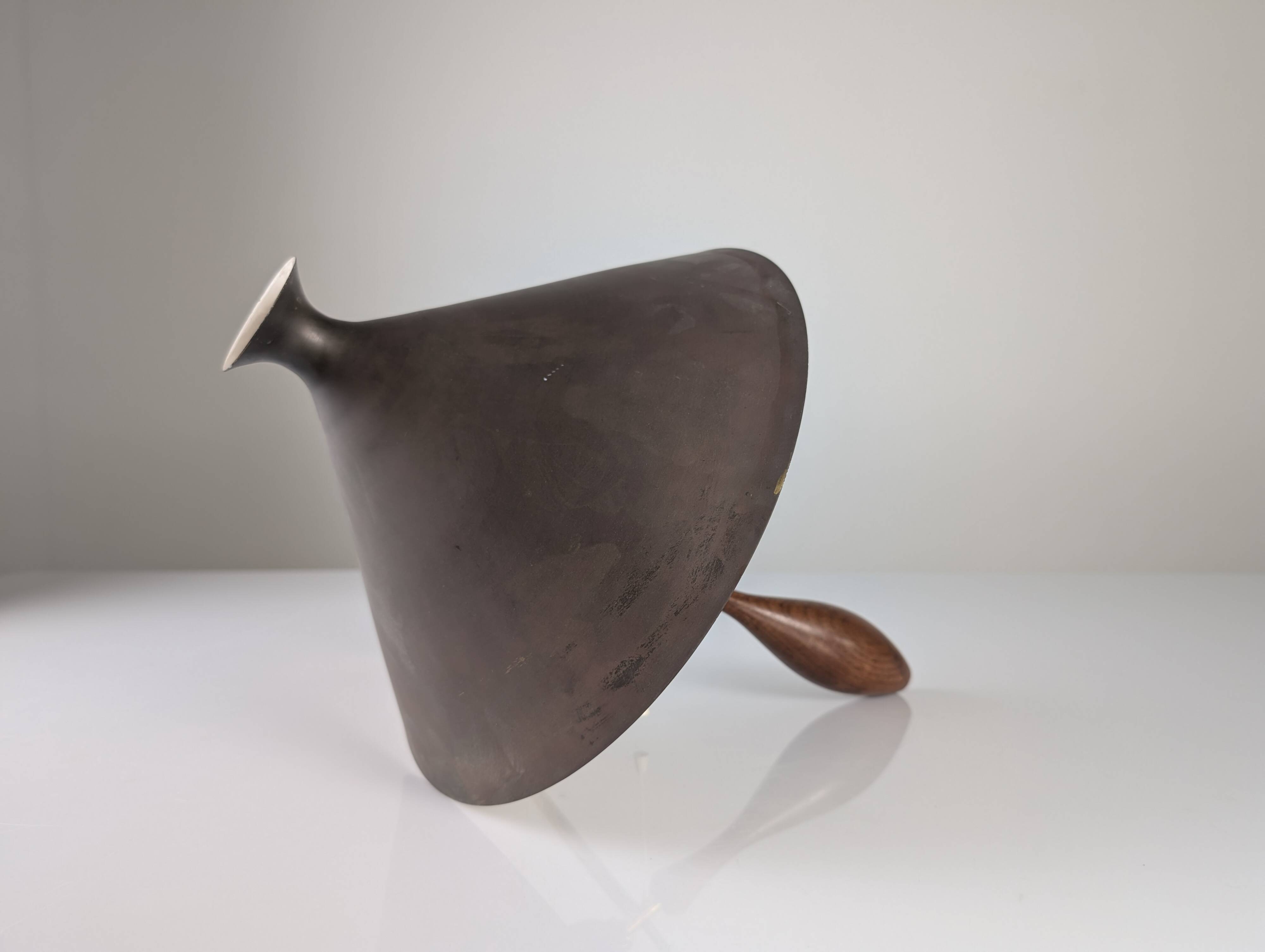 Mid-Century Wall Lamp in Brass and Wood with Black Shade, 1950s