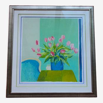 Bouquet de tulipes, lithographie signée Roger Mühl, imp. Mourlot, c. 1980-1990