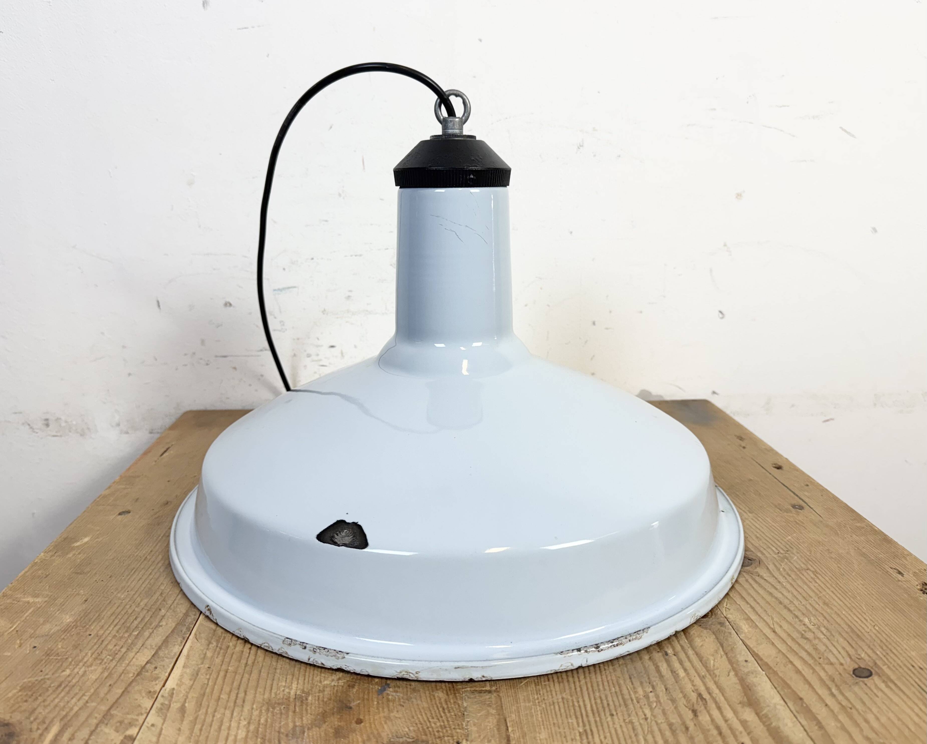 Industrial Light Blue Enamel Factory Pendant Lamp, 1960s