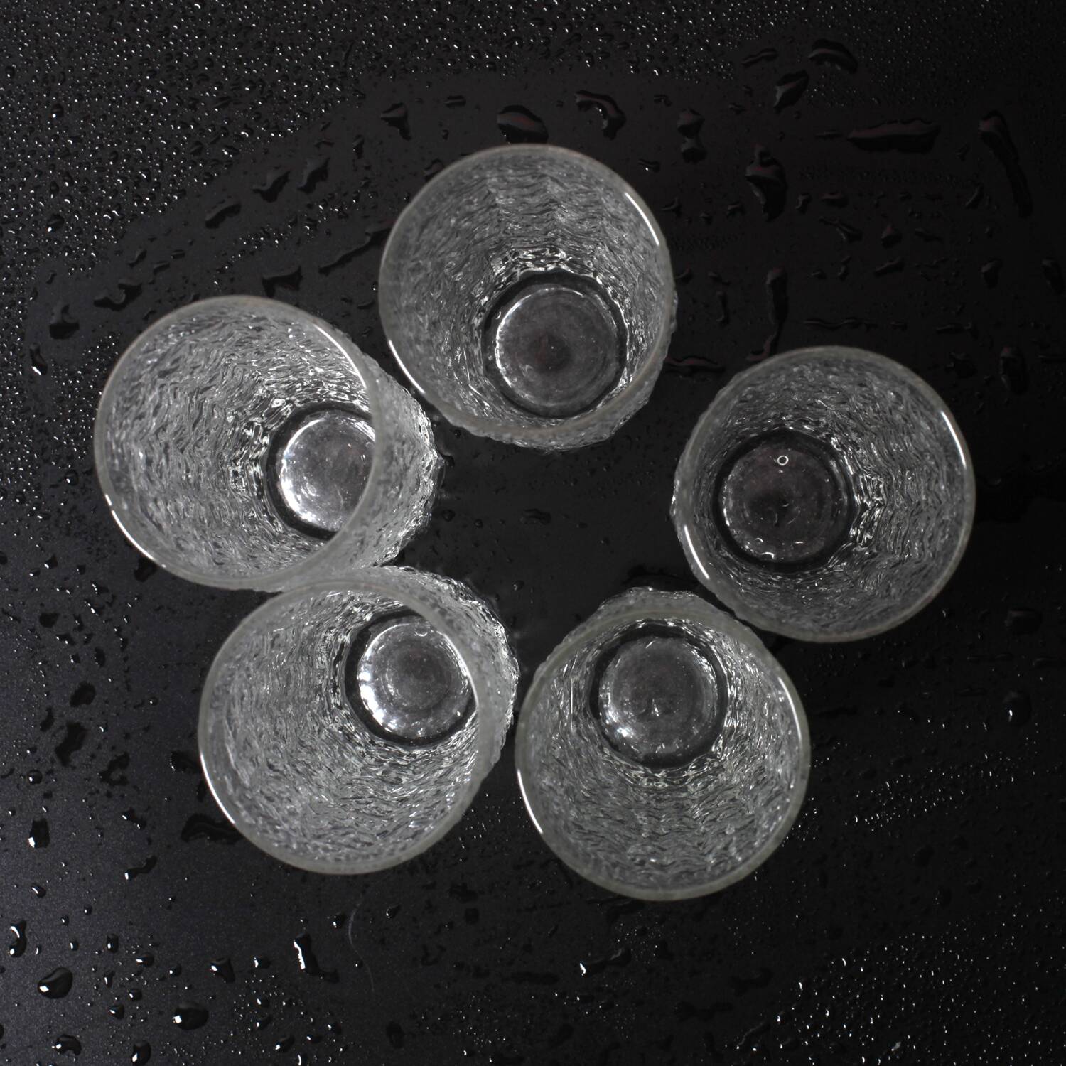 Set of 5 Vintage Bark Patterned Tumblers / Mid-Century Pressed Glass /Italy