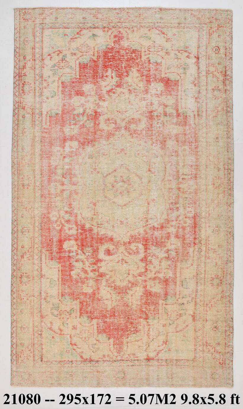 6x10 Pale Red Cream Turkish Vintage Rug,  172x295Cm SK 21080