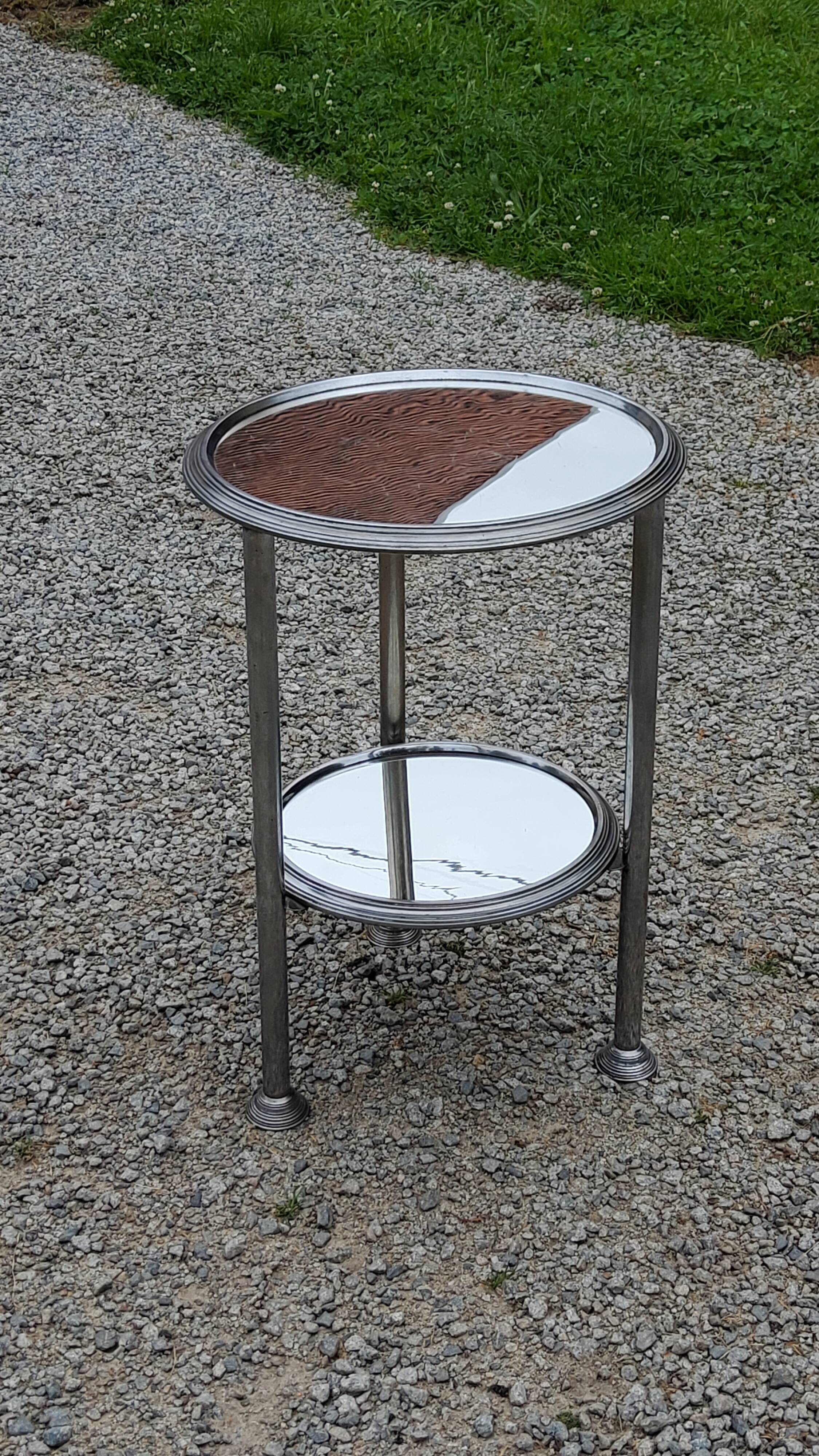 Art Deco side table, end table in chromed metal and mirror, 1930